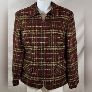 Beautiful Vintage SAG HARBOR Burgundy Plaid Zippered Blazer - Size 12